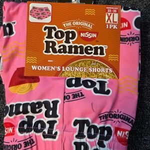 Top Ramen Lounge Shorts Womens XL Pink Graphic Print Sleepwear Novelty Kitschy